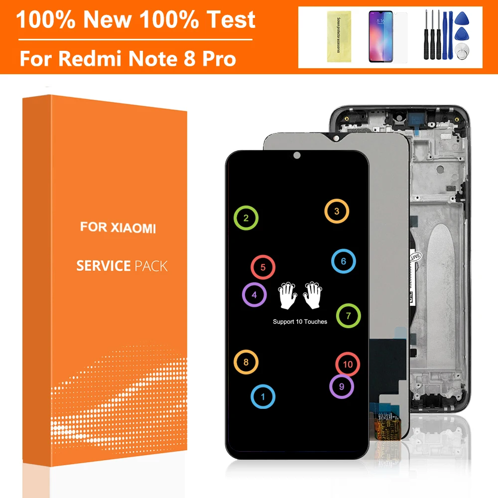 6 53 &quotдля Xiaomi Redmi Note 8 Pro ЖК-дисплей с сенсорным экраном и рамкой для M1906G7I Замена