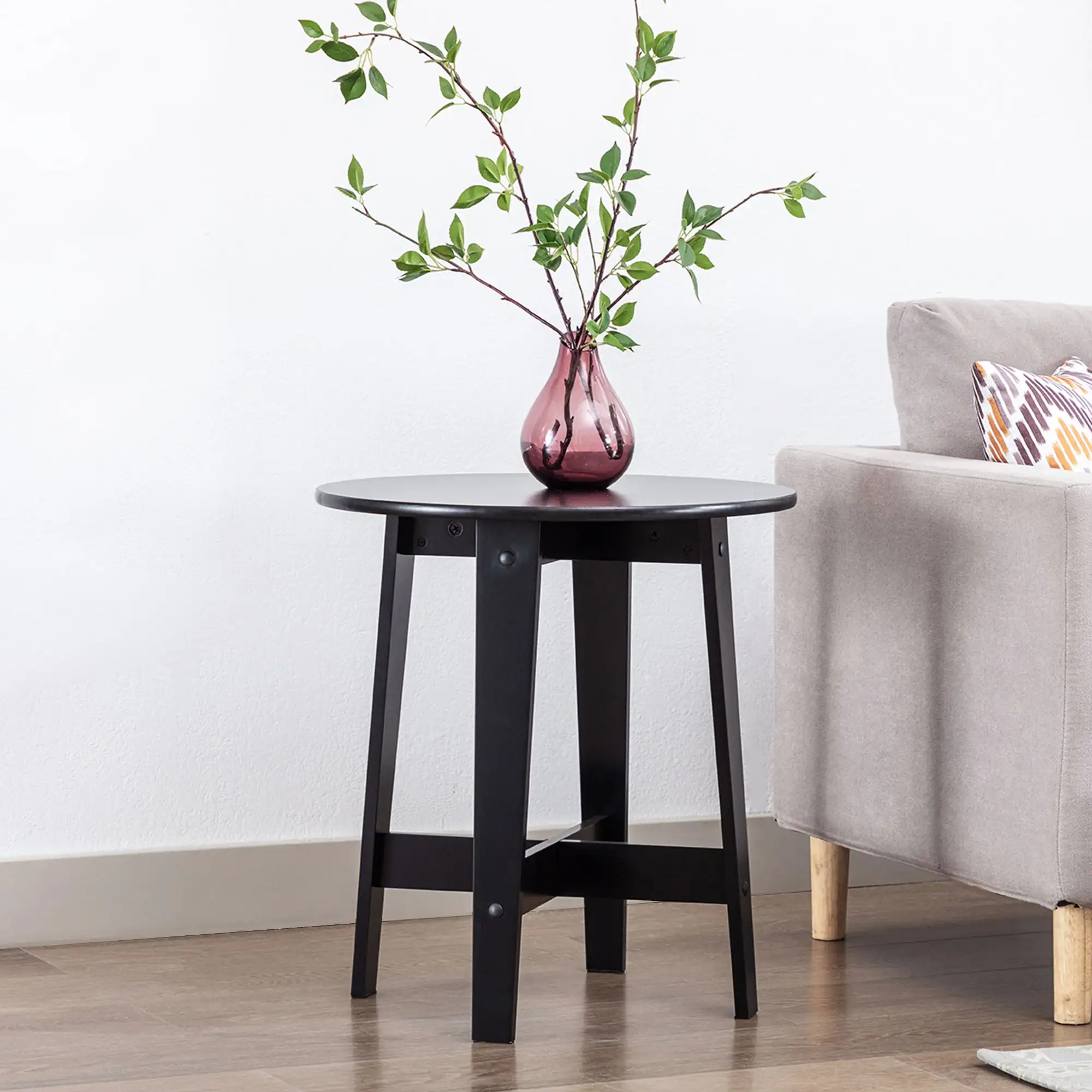 

Round Wood Side Table, Black