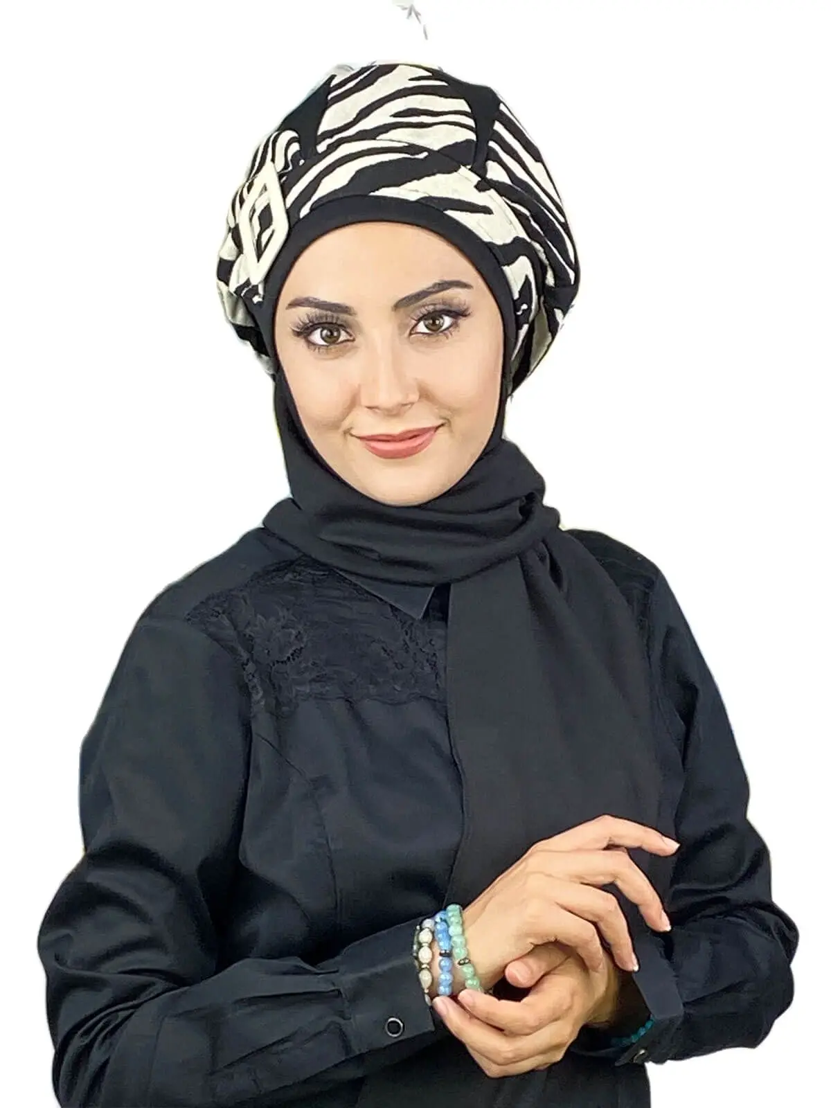 

Black Scarf Beanie Shawl Pattern New Fashion Islamic Muslim Women Scarf Trend 2022 Hijab Ready Clothing Hat Bathing Cap Chiffon Scarf
