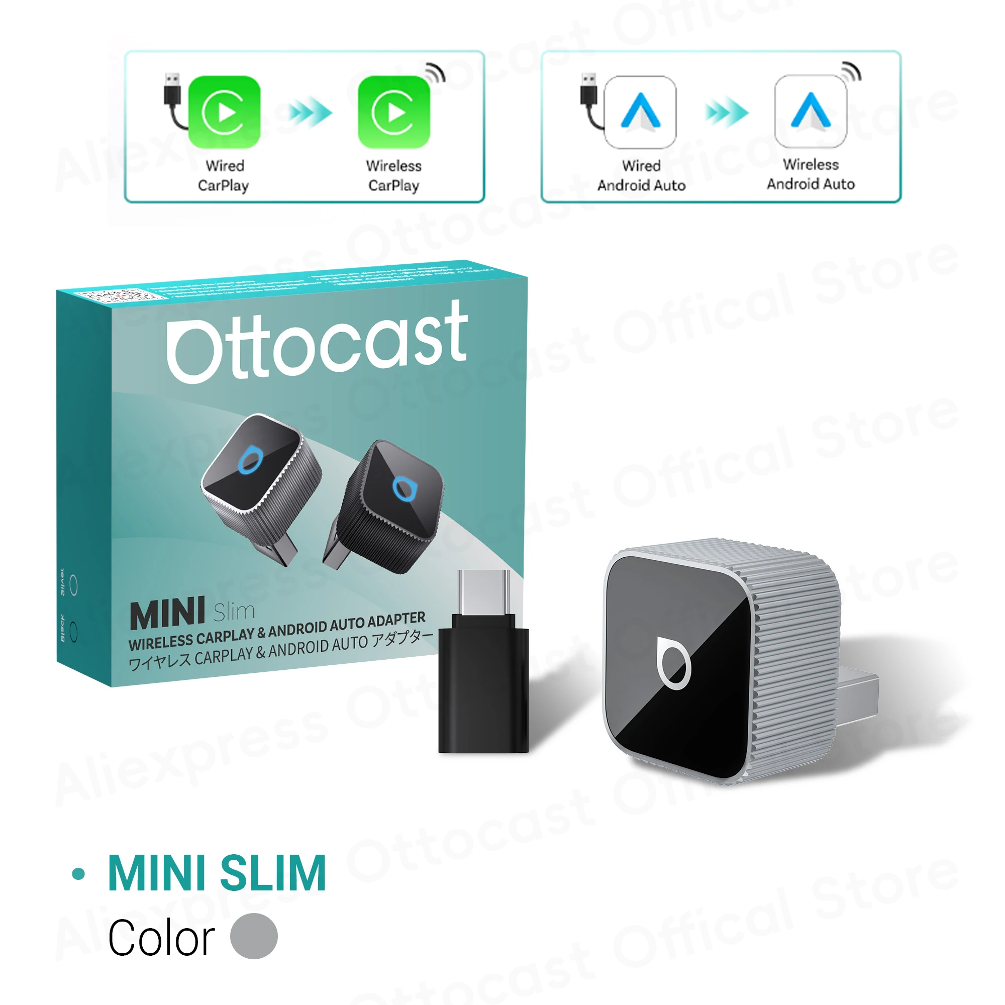 

OTTOCAST Mini Slim Cube беспроводной адаптер CarPlay Android Auto супер мини USB ключ автомобильный аксессуар для Toyota Chevrolet Benz