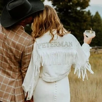 white fringe pearl rhinestone denim jackets personalized bridal jacket custom mrs jean coats wifey denim wedding clothes tops