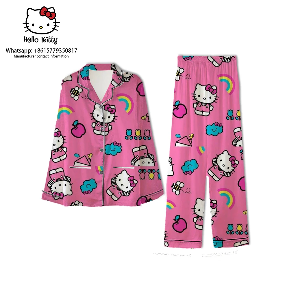 

Sanrio Hello Kitty Loungewear Set of 2 Women's Pocket Shirt Pant Y2K Pajamas Pocket Shirt Set Women's Pajamas