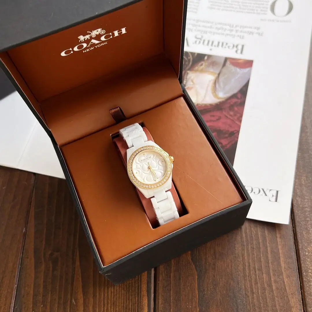 точная копия 1:1 Ln Стиль Кварцевых Часов Coach Розовое Золото Кристаллы Бриллианты