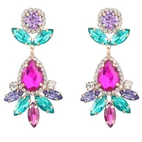 fashion colored rhinestone woman party flower earrings wholesale