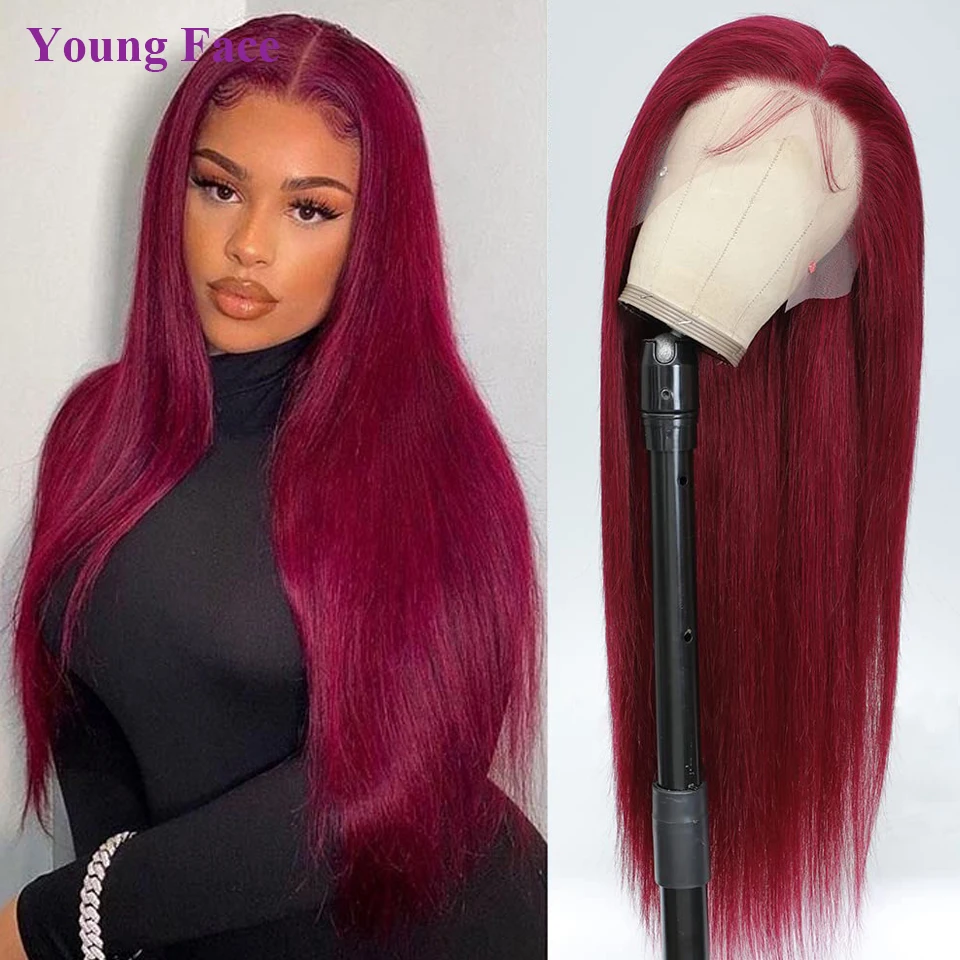 99J Burgundy Straight Lace Frontal Wig 13x4 HD Transparent Lace Front Wigs For Black Women Body Wave Human Hair Wigs 200 Density