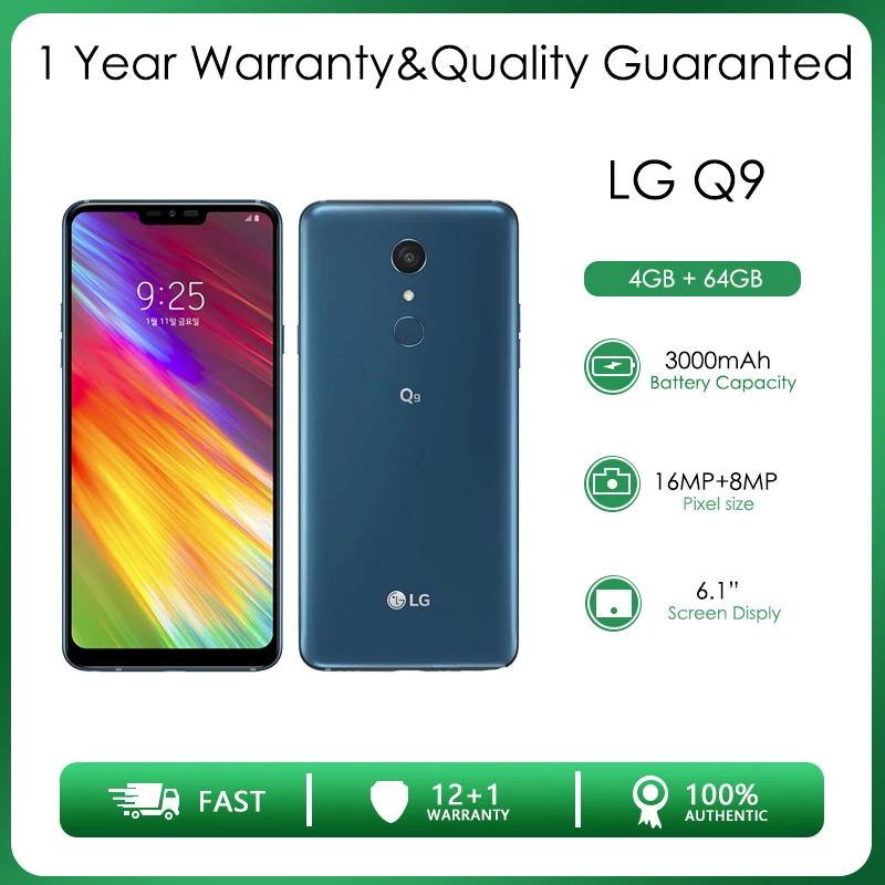 Восстановленный Оригинальный разблокированный телефон LG Q9 4 Гб + 64 ГБ камера 16 МП 6