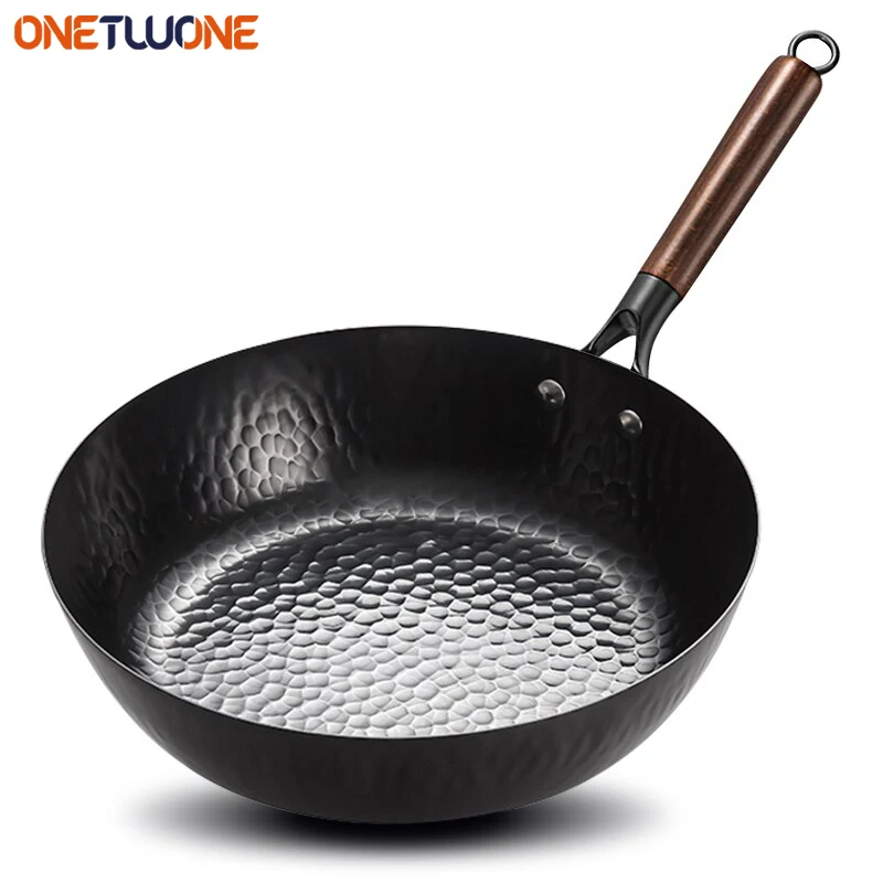 

28cm Non-coated Cast Iron Wok Non-stick Pan Smokeless Fried Pan Cook Pots Kitchen Cookware Chef Pan Cooking Tools