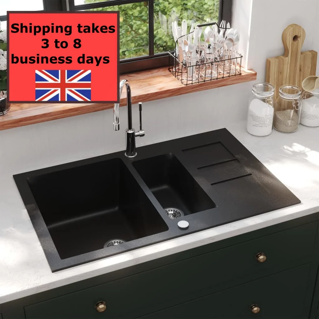 

Black two sinuses granite kitchen sink, luxury sink, kitchen accessory, home accessory, luxury kitchen sink, sink with drainage