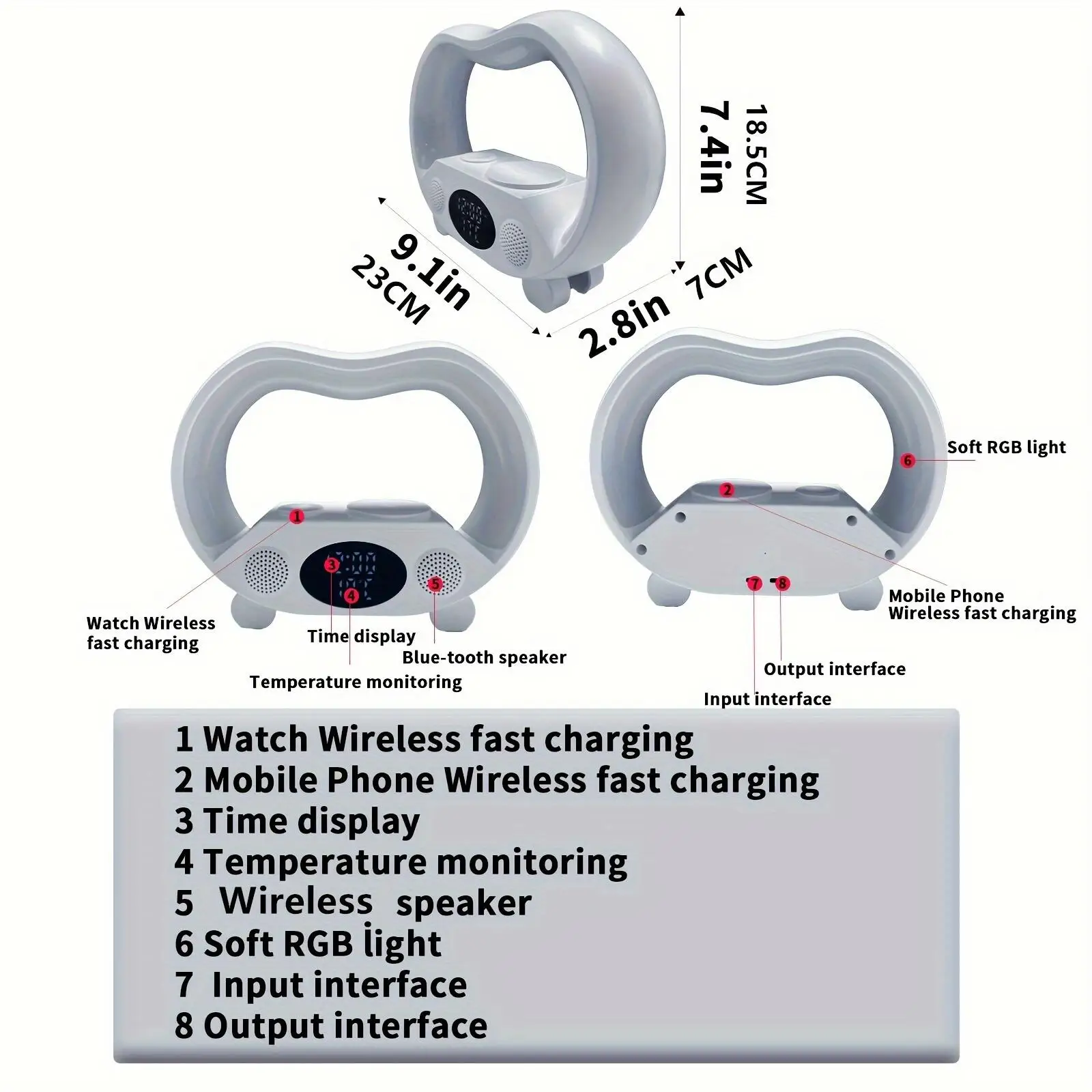 Ночной динамик 6 в 1 Беспроводная зарядка мощностью 15 Вт Атмосферный светильник