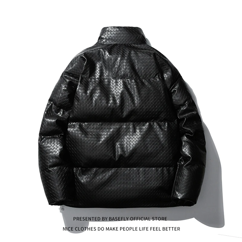 Новинка Зимняя Толстая теплая куртка-пуховик из искусственной кожи для мужчин и