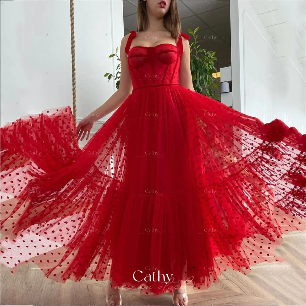 

Cathy Red Wave Point A-line Prom Dress Princess Sweetheart Evening Dress Red Short Knee Vestidos De Noche Sweetie Party Dress