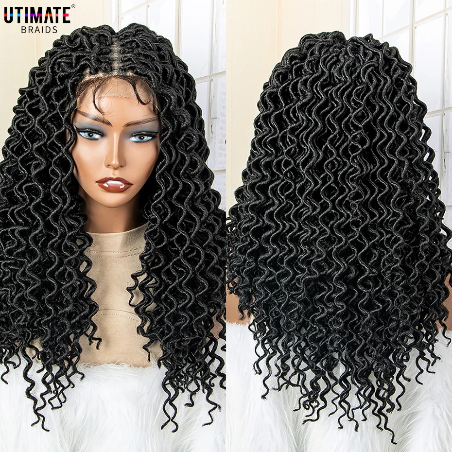 Curly Synthetic Lace Front Braided Wigs 20 Inches Afro African Knotless Curly Box Braiding Wigs with Baby Hair for Black Women