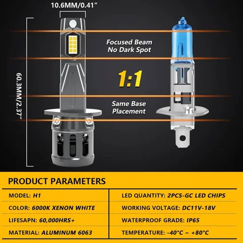 Katur 2 Шт. 20000LM H1 LED Лампы Без ОшибОк Автомобильные Противотуманные Фары Вентилятора Беспроводные 12V 110W