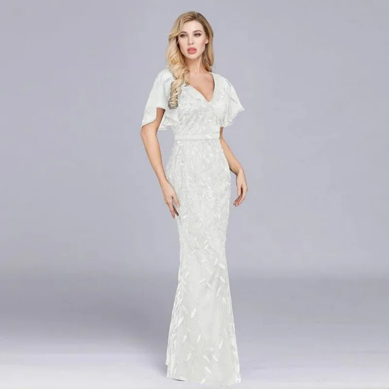 

HF676 Mermaid Evening Party Dresses For Women Hand Make Elegant Charming Simple V-Neck Gowns Vestidos De Noche Robes Soirée