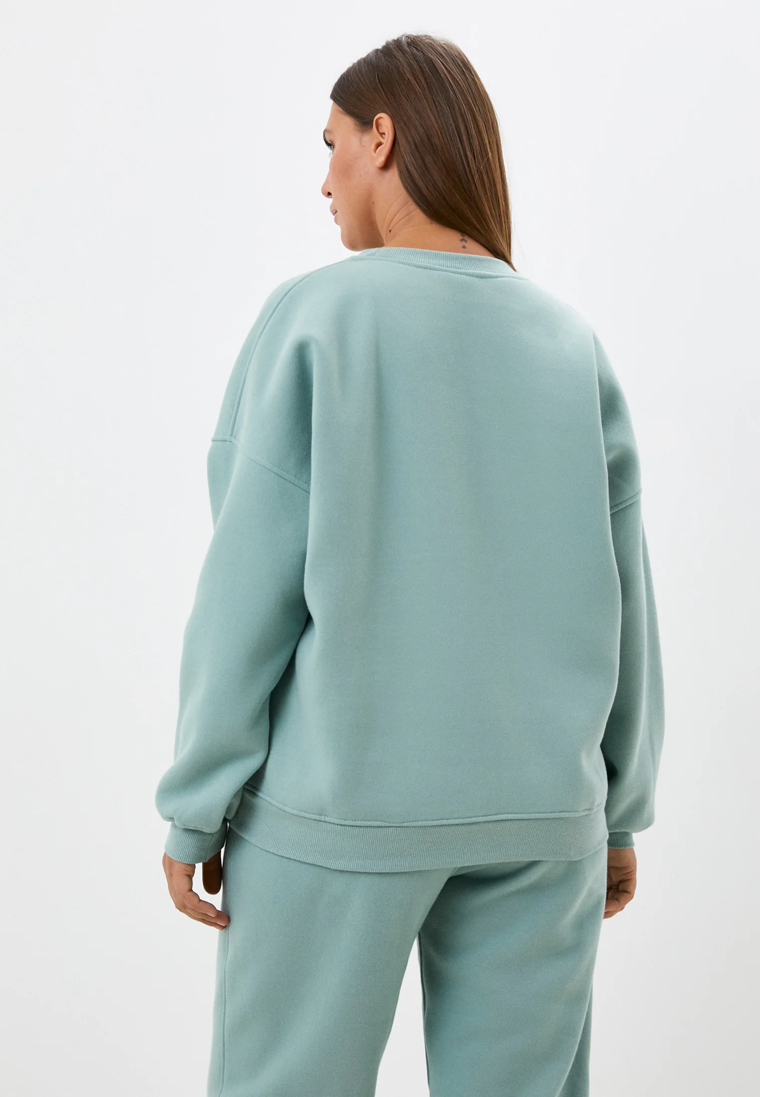 Женский спортивный однотонный пуловер свитшот флисовый оверсайз