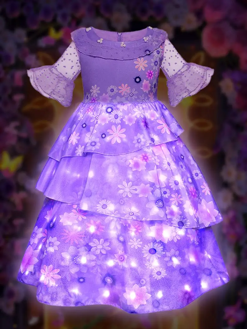 Uporpor Light Up Encanto Costume Princess Dress Suit Glamour Girl Cosplay Mirabell Princess Carnival Halloween Birthday Party