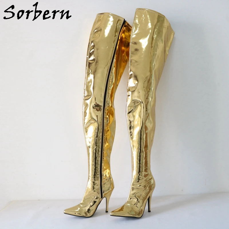 

Sorbern 12Cm Punk Style Boots Women Pointed Toe Thick Hard Shaft Unisex Drag Queen Boots Fetish Custom Slim Or Wide Fit Legs