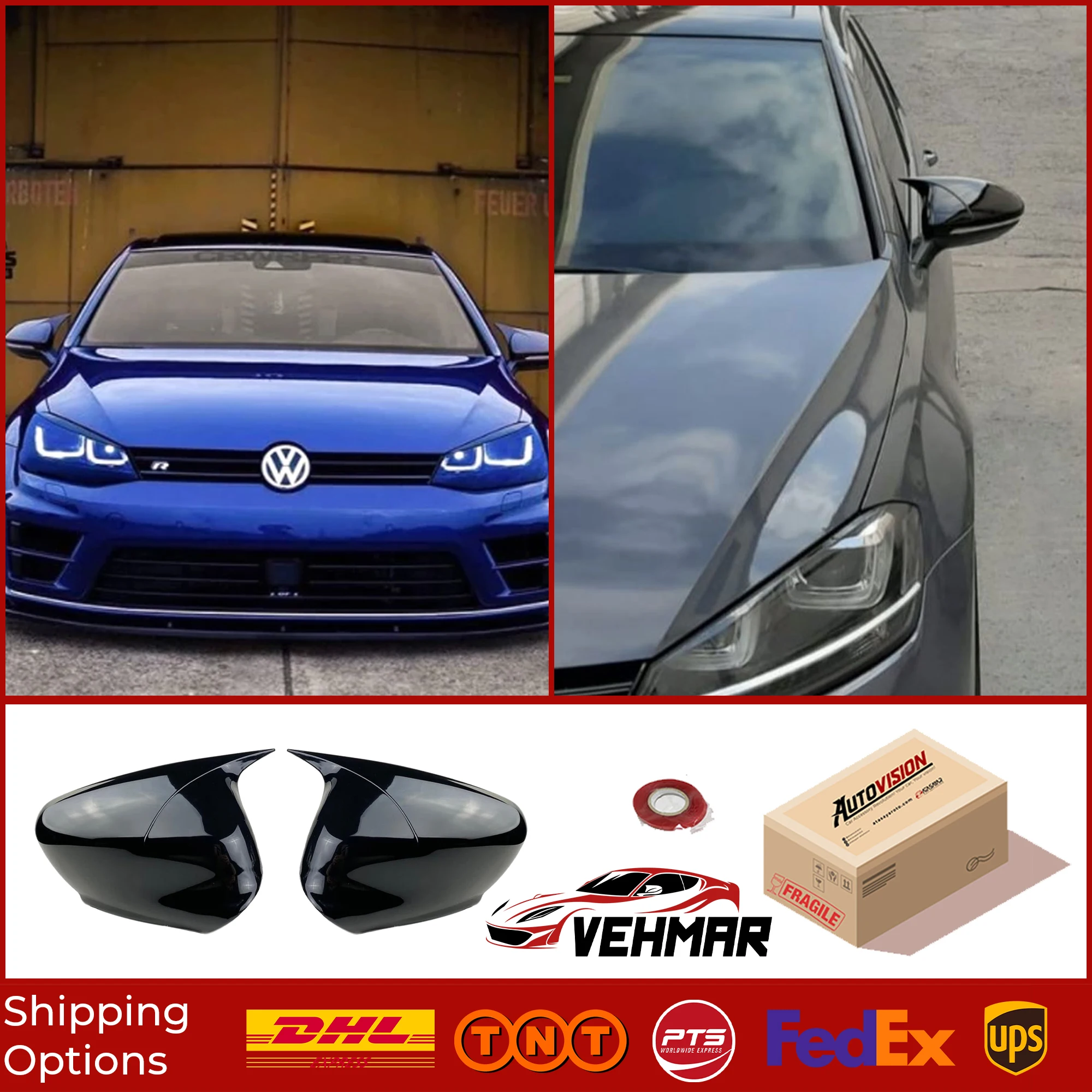 

Bat Model Mirror Cover For Volkswagen Golf 7 2012-2020 Accessory Bright Black Piano Black BAT BATMAN Case CAR Shields External