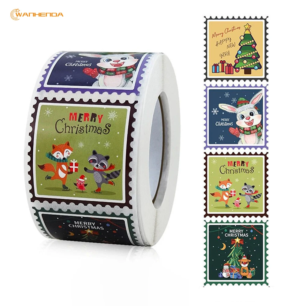

500Pcs/Roll Square Stamp Christmas Sticker Gift Packing Thank You Lable