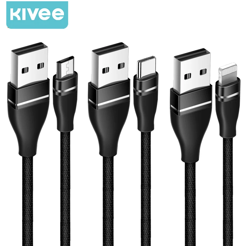 

KIVEE 3A USB Type C Cable Fast Charging Wire Data Cord Lightning Cable For Iphone Samsung Xiaomi Mi Mobile Phone USB C Cable