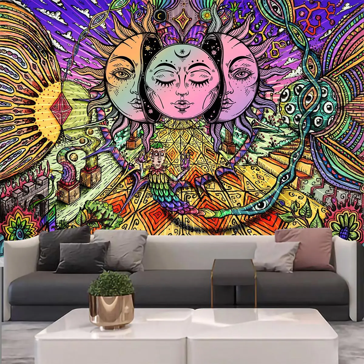 

Personalized Decorative Tapestry 3D Bohemia 150x130cm Hippie Black And White Vertical Tapestry Dormitory Decorative Tapestry