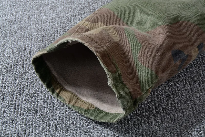 New Fashion Distressed Slim Fit Camouflage Cargo Pants Streetwear Men Zippers Pockets Skinny Stretch Patches Bikers Ripped Jeans