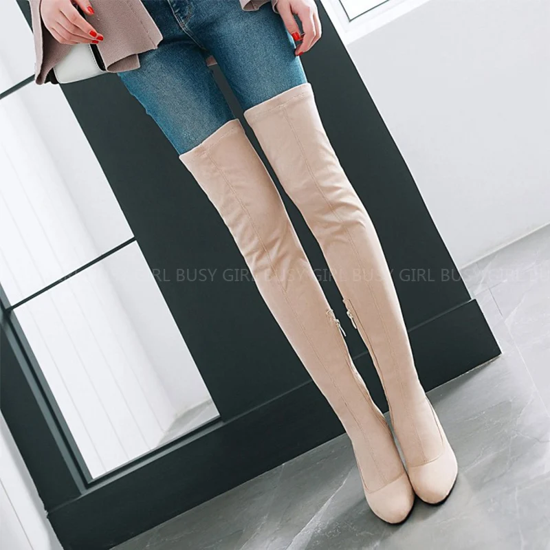 2022 European and American new women's boots autumn and winter elastic knee-knee boots, high-heeled pointed female boots