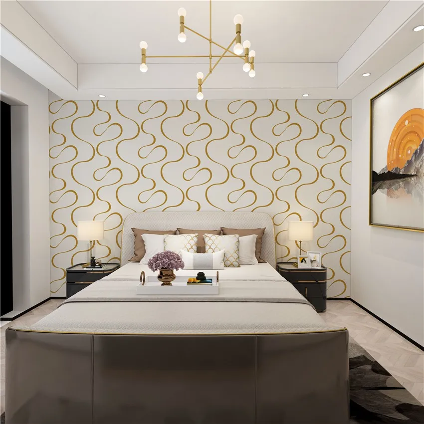 

Imported Wallpaper 10m x 53cm Golden Vinyl Lines With Textured Beige Background