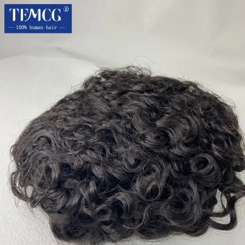 20mm Curly Hairpiece Fine Mono Male Hair Prosthesis Men Toupee 100% Indian Human Hair  7