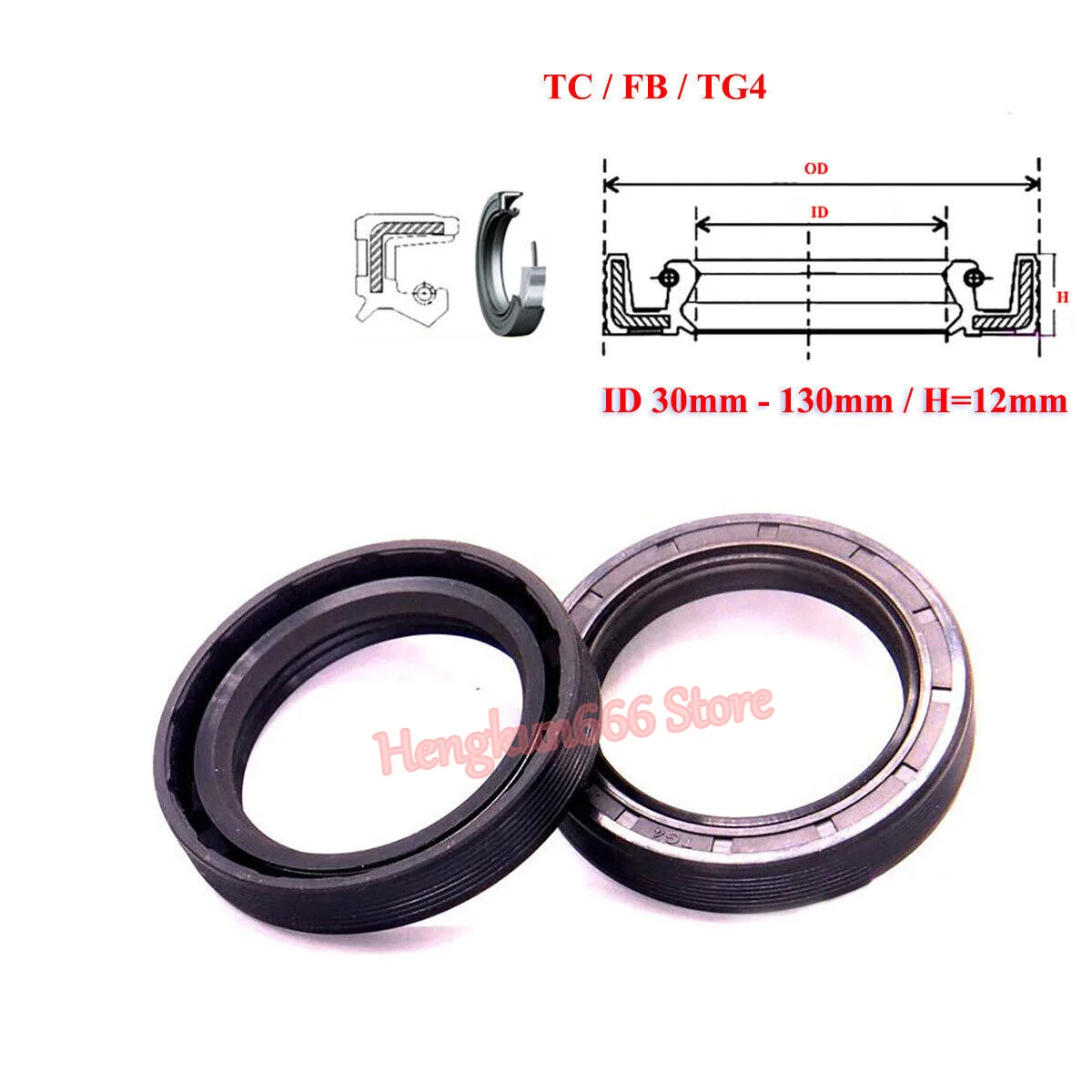 

TC/FB/TG4 Skeleton Oil Sealing Rings ID 30-130mm / Thickness 12mm NBR Nitrile Rubber Double Lip Seals for Rotation Shaft