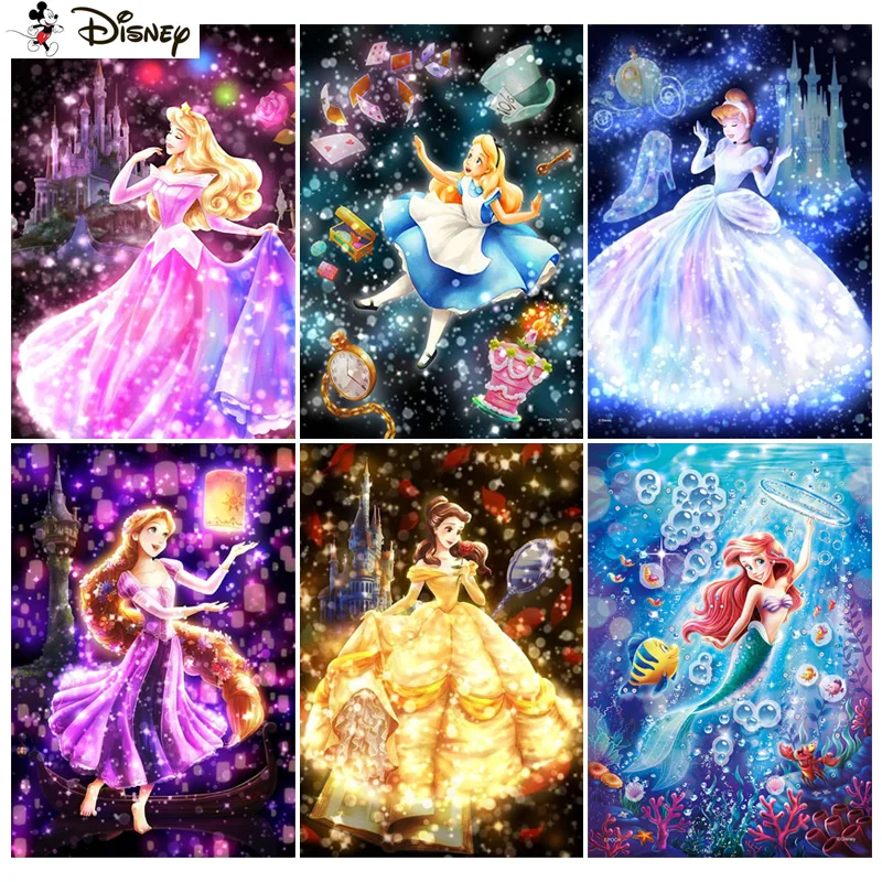 

Алмазная живопись Disney «мультяшная принцесса», полное квадратное/Круглое украшение для стен, инкрустированная смолой, вышивка, ручная вышив...