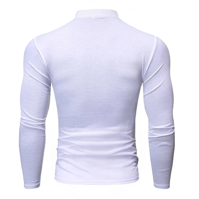 

Camiseta ajustada para hombre, camisa blanca de manga larga con cuello redondo, Color sólido, primavera y otoño