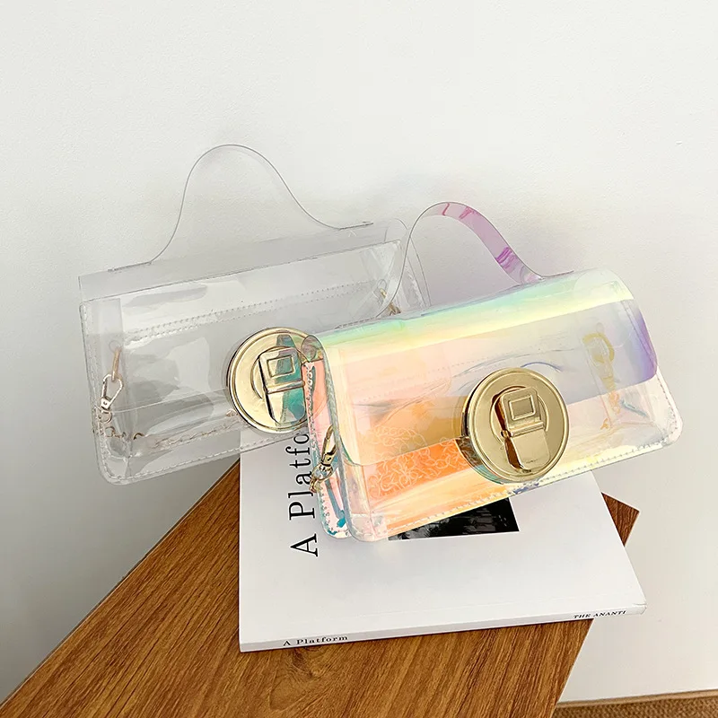 

Handbag Womens 2022 Spring New Korean Version Retro Laser Transparent Jelly Small Square Bag Womens One Shoulder Messenger Bag