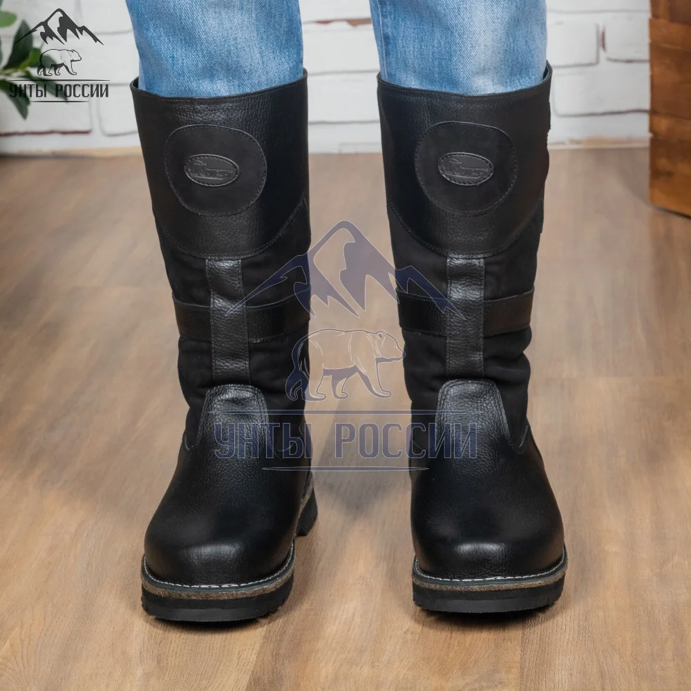 Монголки мужские натуральные высокие коричневые войлочнорезиновая подошва