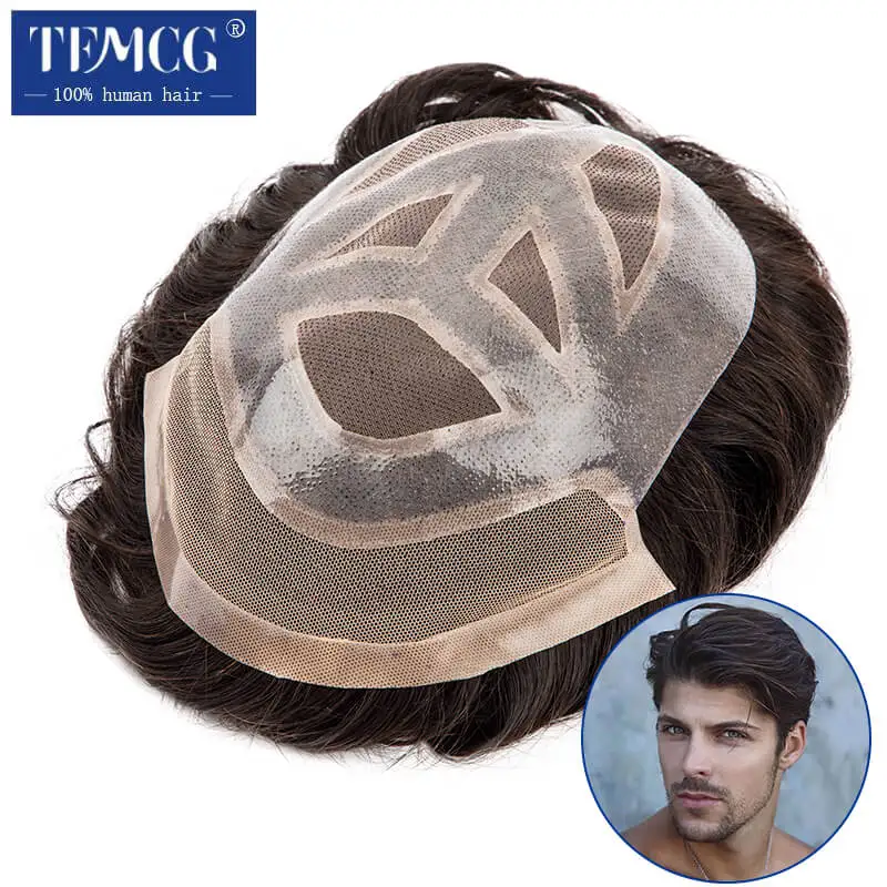 Mono & Pu With Lace Front Breathable For Male Hair Prosthesis 100% Indian Human Hair Toupee Men Wig Exhuast Systems Wig For Men