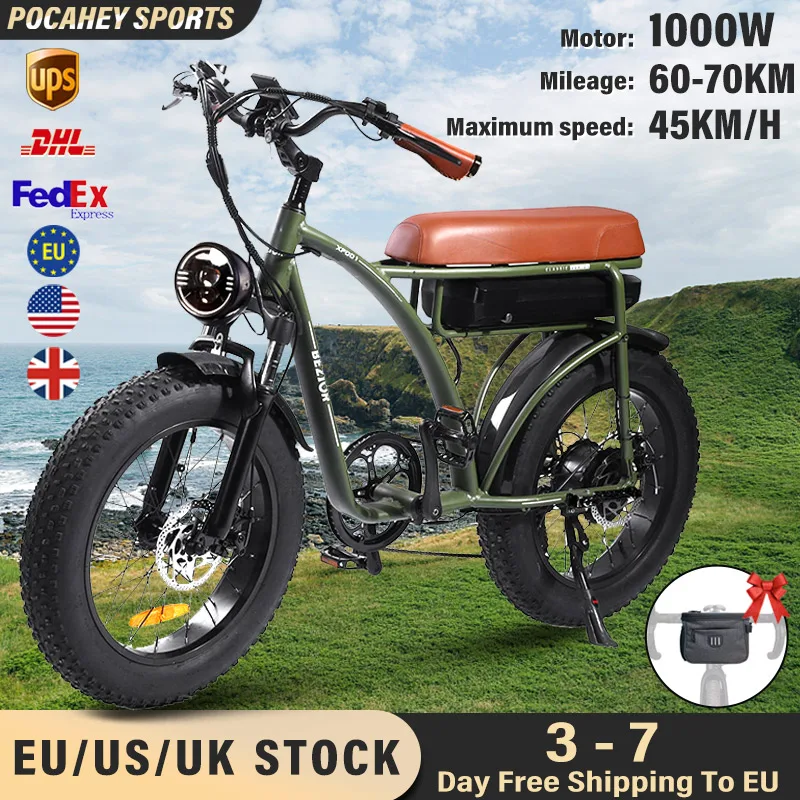 

Electric Bicyc 20 Inch 4.0 Fat Tire Moped Bicycle 1000W Brushless Motor 48V 13AH Lithium Battery Mountain & Beach 45km/H EBikes