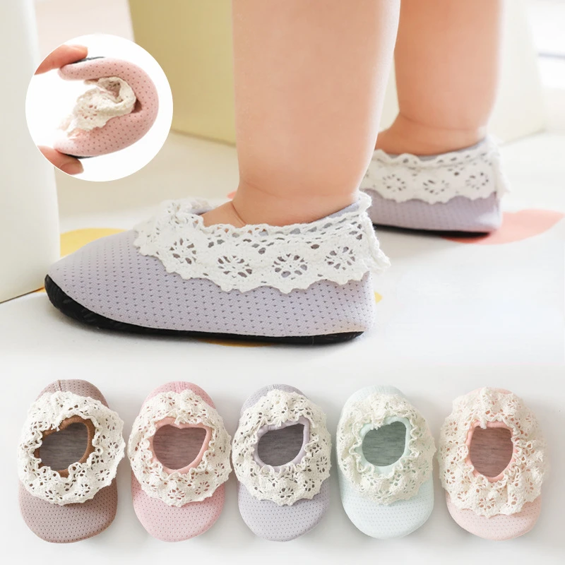 

New Baby Lace Non-slip Soft-soled Shoe Socks First Walker Prewalker Slipper Socks Boots Crib Shoes for Newborn Infant Toddler