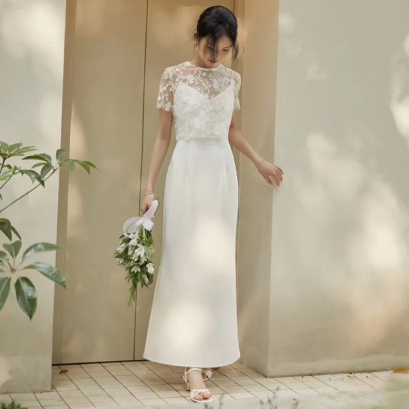 Кружевное 84 легкое свадебное платье 2024 летнее белое простое
