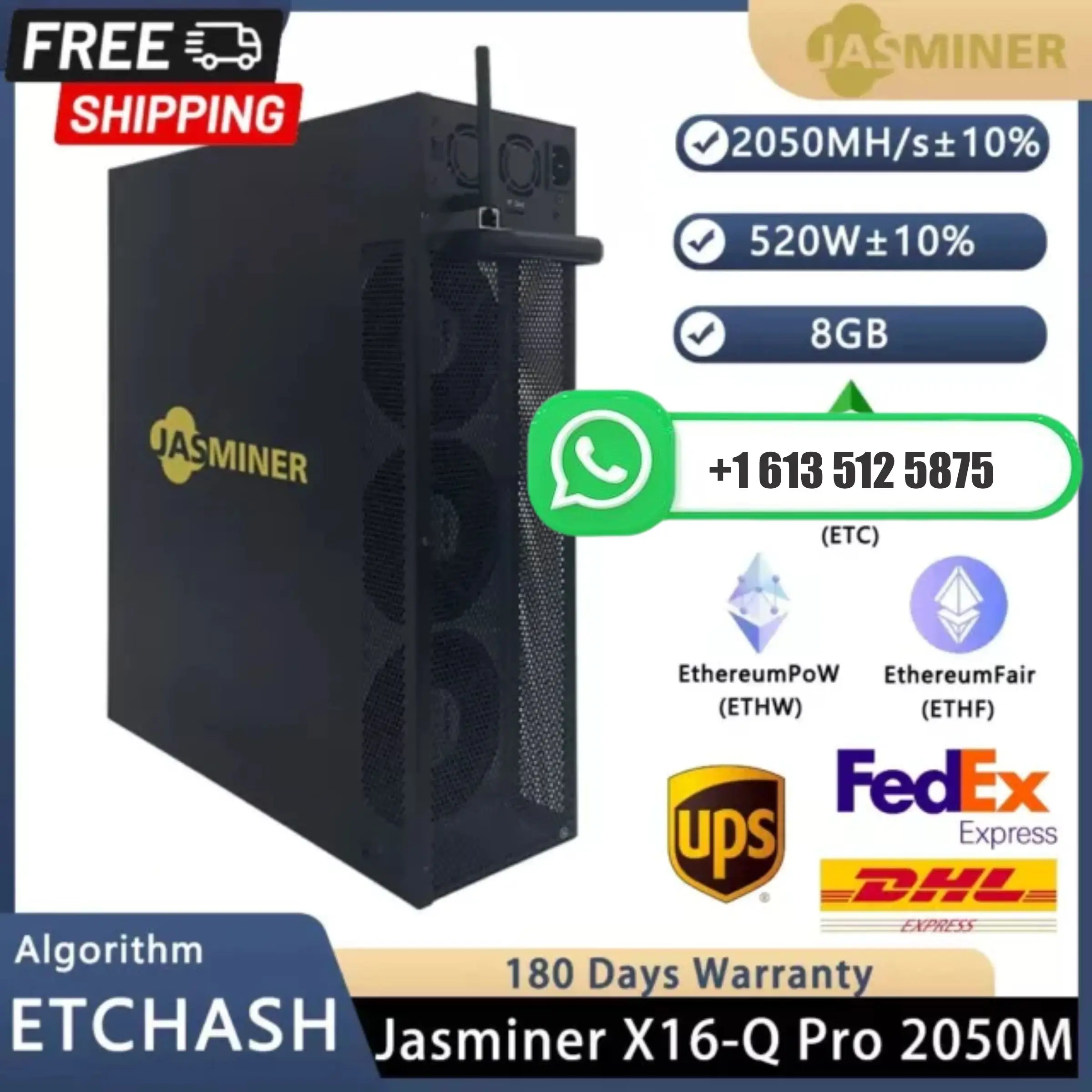 Суперпредложение JY: Купи 2, получи 1 бесплатно! Абсолютно новый JASMINER X16-Q ETC Octa Miner 1950M 620W, ультратихий сервер, версия Wi-Fi с блоком питания. (art.: 3920db642bf7e) - 3920db642bf7e