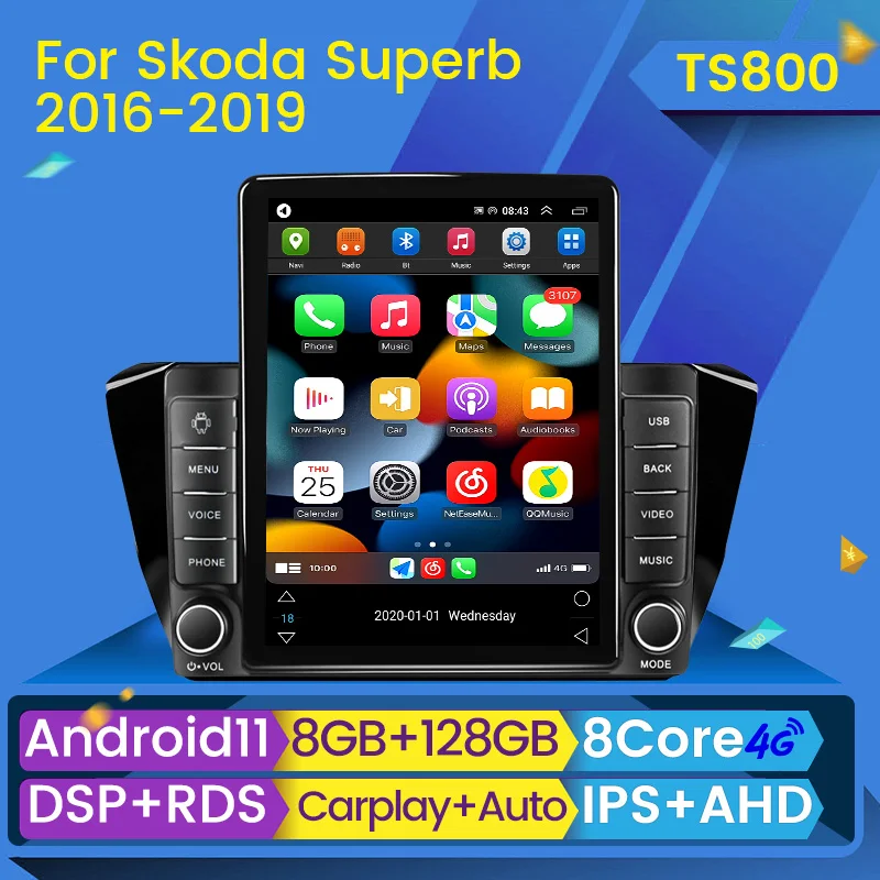 Автомобильная Мультимедийная система Tesla 8 ГБ + 128 Гб Android для Skoda Superb 3 2015 2016 2017 2018 2019
