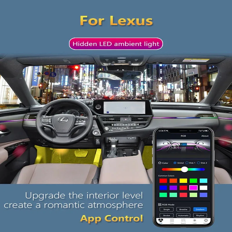 Светодиодная неоновая лента для салона автомобиля Lexus 2012-2024