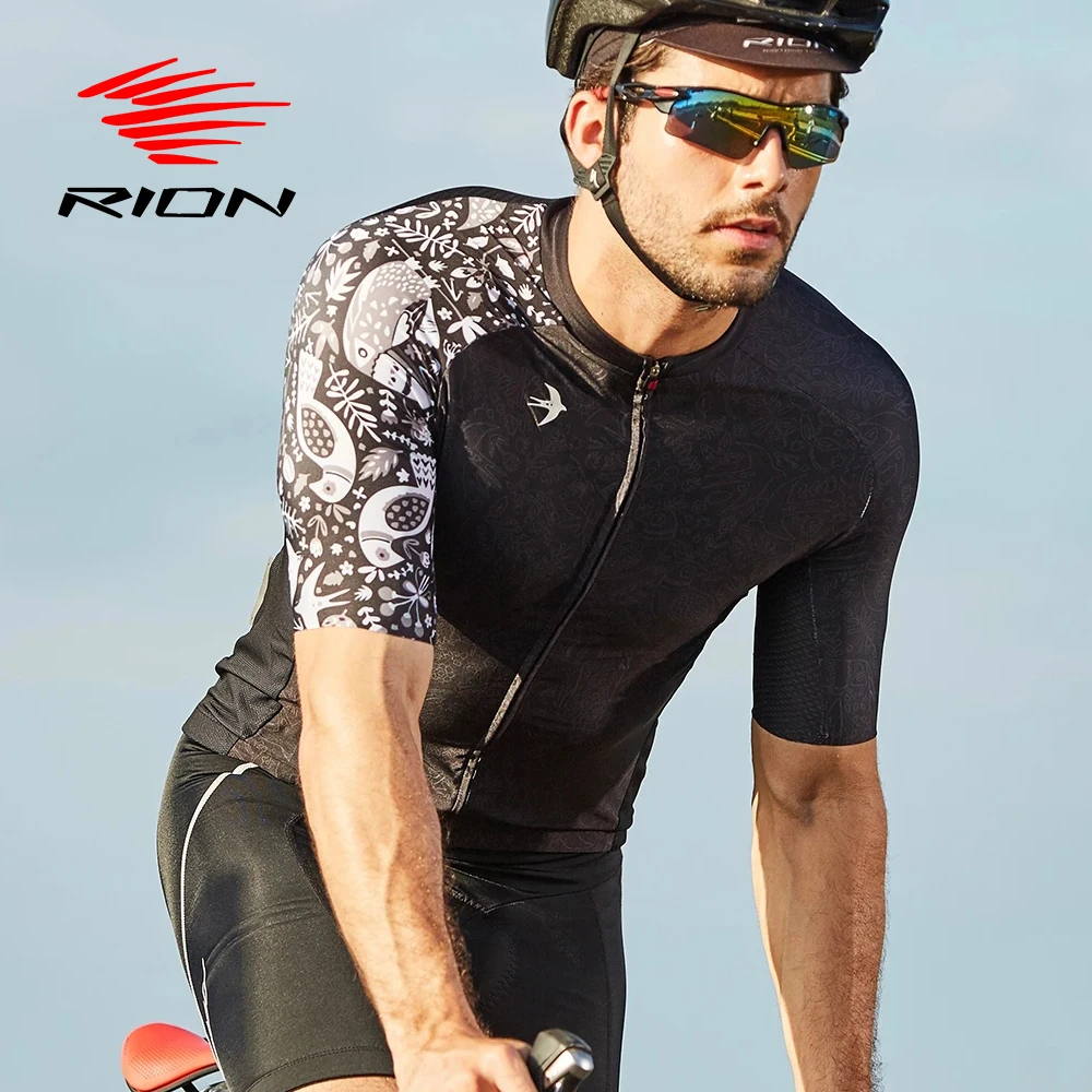 

RION Cycling Jersey Men MTB Shirts Patchwork Motorcycle T Shirt Bicycle Clothing Mountain Bike Jerseys With Pockets Breathable