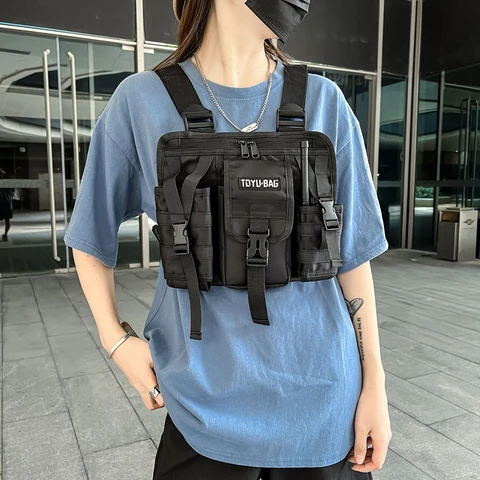 Molle Плечевой жилет Сумки из ткани Оксфорд Мужская нагрудная сумка с регулируемыми несколькими карманами Легкая для пеших прогулок путешествий езды на велосипеде