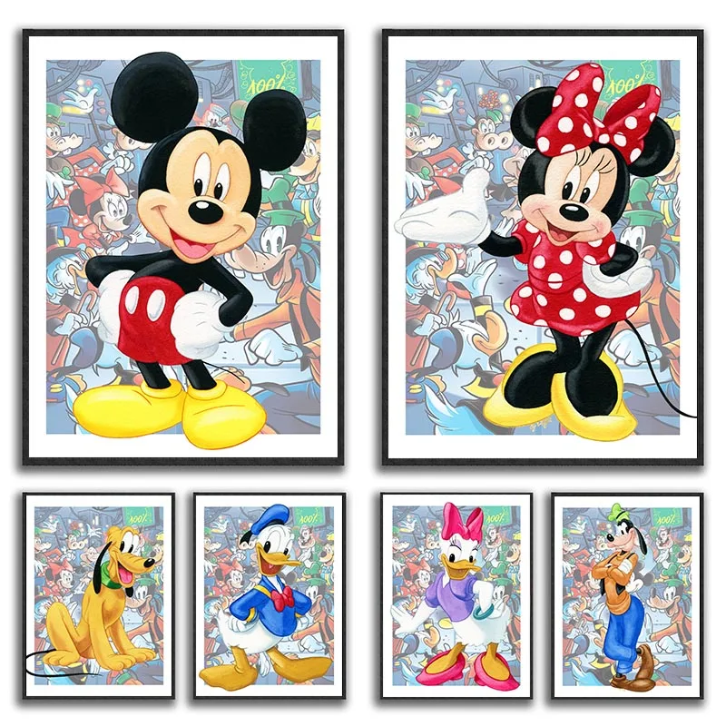 

Disney Cartoon Mickey Mouse and Donald Duck Canvas Painting Poster and Print Nursery Wall Art Pictures for Kids Room Decoration