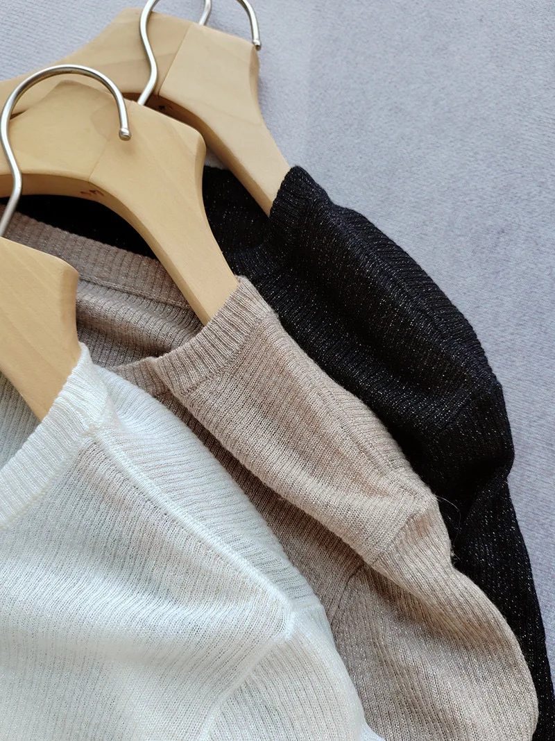 Базовая легкая шерстяная вязаная блузка с длинным рукавом