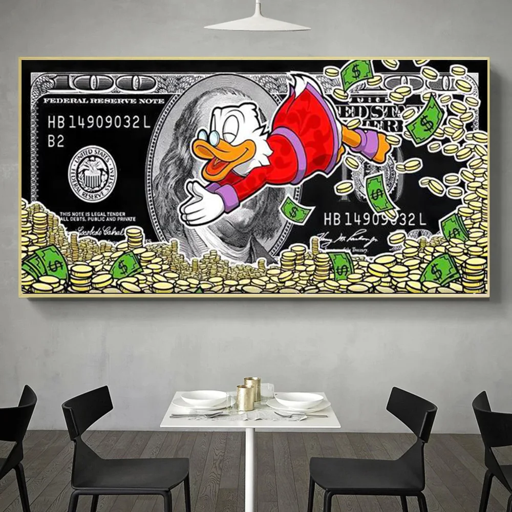 

Abstract Pictures Home Decor Modern Donald Duck and Dollars Graffiti Art Paintings on the Wall Posters and Prints Money Cuadros