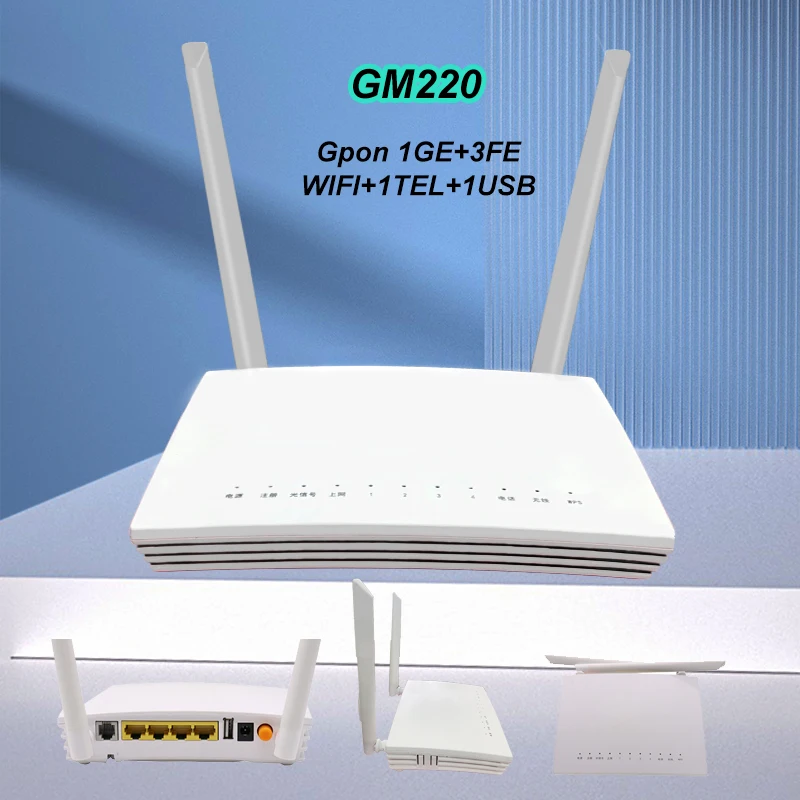 Оптоволоконный маршрутизатор Gpon ONU GM220 1GE + 3FE 4 Wlan 100% g WIFI 1TEL WPS USB б/у английская