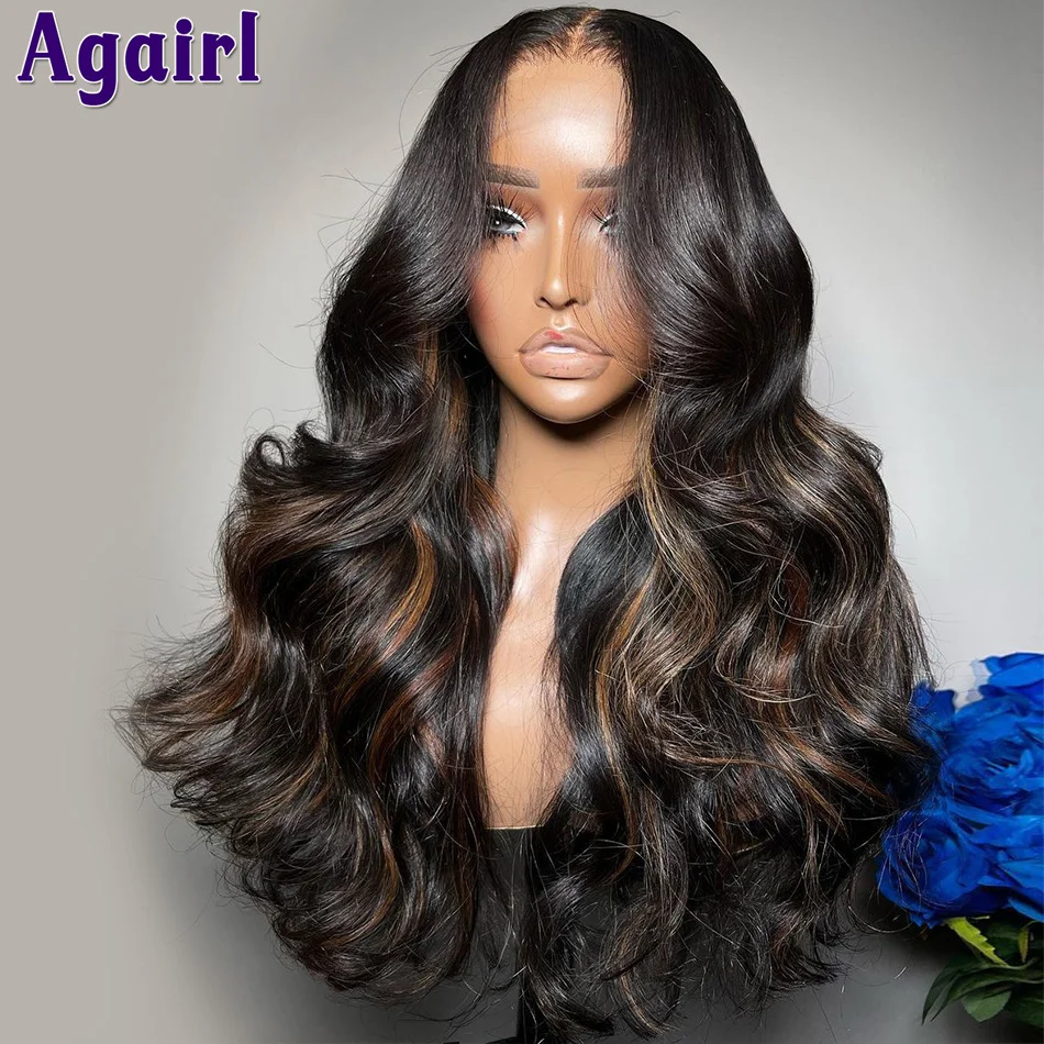 

13X6 Brown Highlights with Black Body Wave Colored Lace Wigs 13x4 Transparent Lace Frontal Wig 5X5 Lace Closure Human Hair Wigs