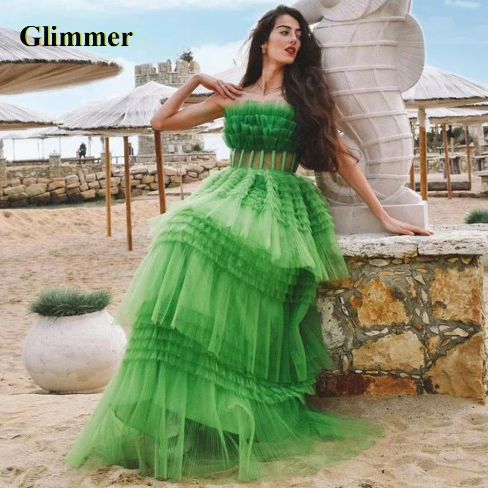 

Glimmer Fashion Evening Dresses Pleated Tulle Formal Prom Gowns Personalised Abendkleider Fiesta De Noche Robe Ball Stretch