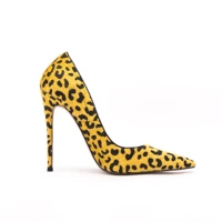 ue sexy women yellow leopard horsehair pointy toe stiletto pumps low cut slip on high heel party shoes big size 46 47